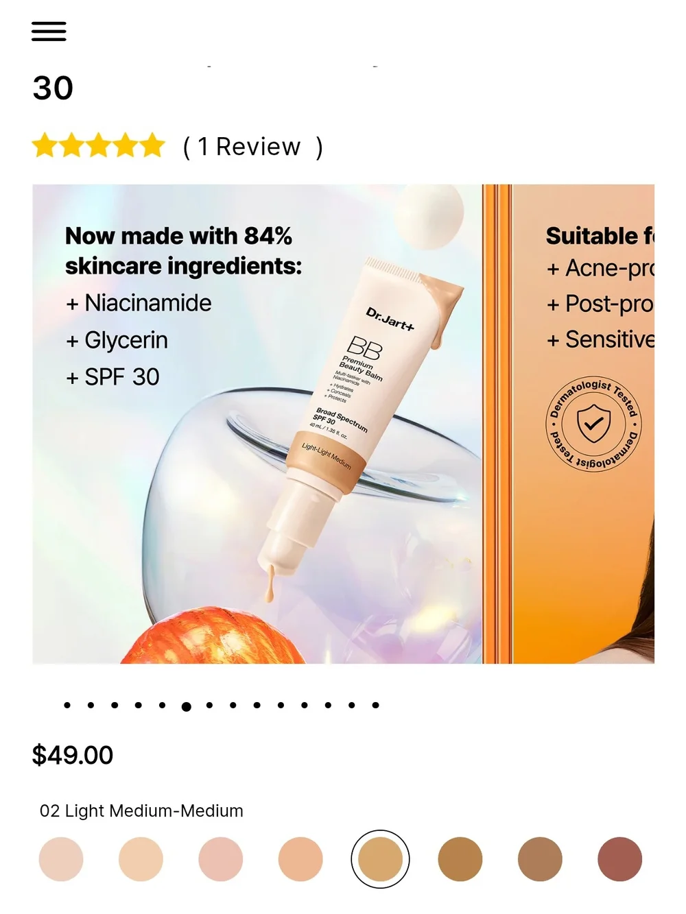 Dr. Jart+ BB Premium Beauty Balm SPF 30 - Light Medium Medium